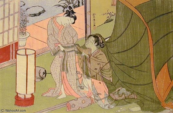 Wikioo.org - The Encyclopedia of Fine Arts - Painting, Artwork by Suzuki Harunobu - Scene Of Lovers Parting