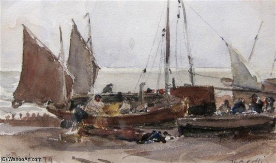 Wikioo.org - The Encyclopedia of Fine Arts - Painting, Artwork by Thomas Collier - Eached Boats On The Sussex Coast