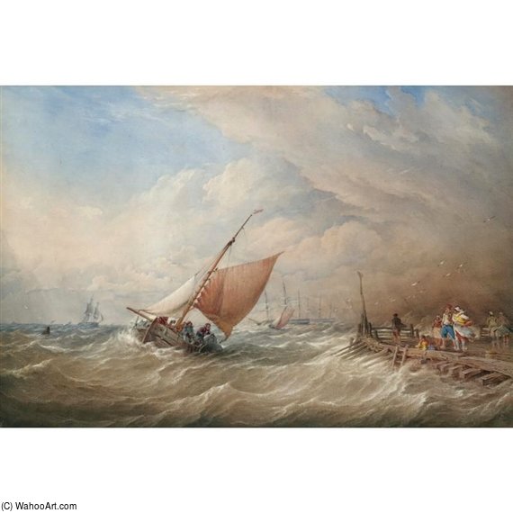 WikiOO.org - אנציקלופדיה לאמנויות יפות - ציור, יצירות אמנות Thomas Sewell Robins - A Barge Entering Harbour