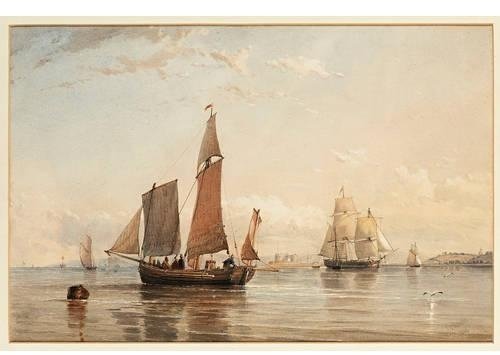 Wikioo.org - สารานุกรมวิจิตรศิลป์ - จิตรกรรม Thomas Sewell Robins - A French Egg Boat Entering Southampton Water