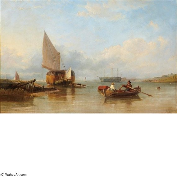 Wikioo.org – La Enciclopedia de las Bellas Artes - Pintura, Obras de arte de Thomas Sewell Robins - Un puerto en un día de calma