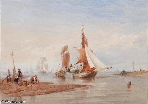 Wikioo.org - The Encyclopedia of Fine Arts - Painting, Artwork by Thomas Sewell Robins - Dutch Fishing Vessels Entering An Estuary