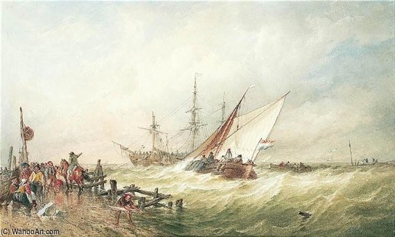 Wikioo.org - สารานุกรมวิจิตรศิลป์ - จิตรกรรม Thomas Sewell Robins - Shipping Off The Dutch Coast After A Storm