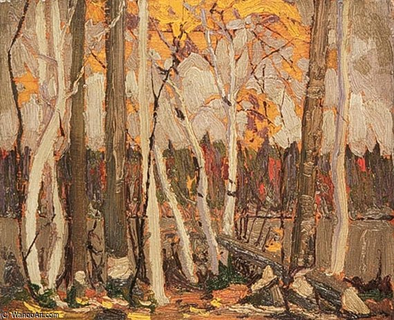 WikiOO.org - Encyclopedia of Fine Arts - Maleri, Artwork Thomas Clement Thompson - Autumn Birches And Poplars