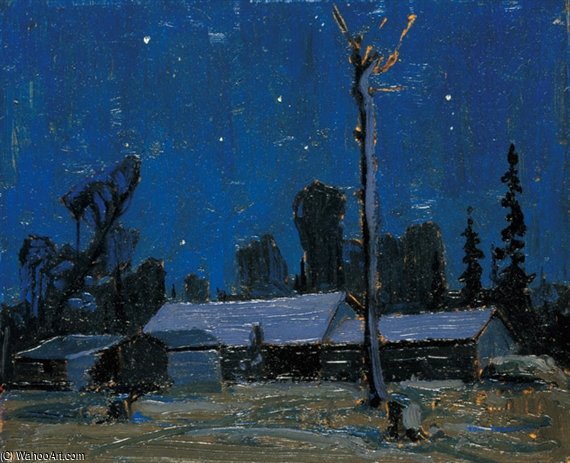 WikiOO.org - אנציקלופדיה לאמנויות יפות - ציור, יצירות אמנות Thomas Thompson - Lumber Camp, Night