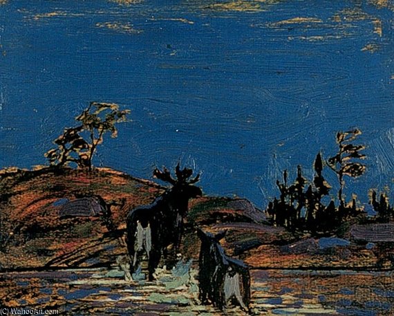 Wikioo.org - สารานุกรมวิจิตรศิลป์ - จิตรกรรม Thomas Thompson - Moose At Night