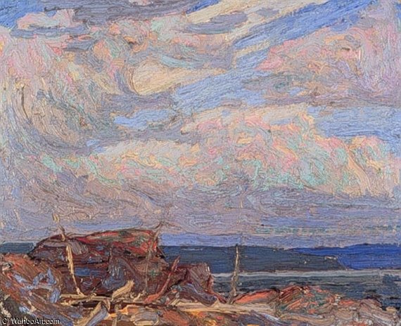 Wikioo.org - Encyklopedia Sztuk Pięknych - Malarstwo, Grafika Thomas Clement Thompson - Rocky Shore And Sky