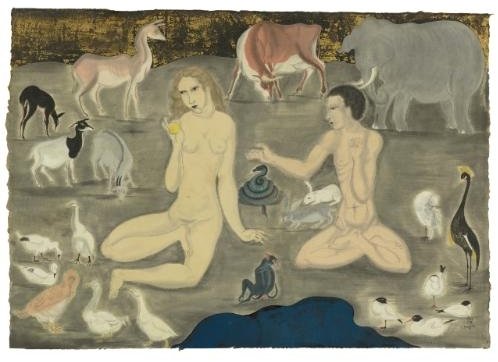 WikiOO.org - Encyclopedia of Fine Arts - Maleri, Artwork Léonard Tsugouharu Foujita - Adam Et Ève
