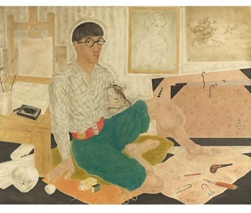 WikiOO.org - Enciklopedija dailės - Tapyba, meno kuriniai Léonard Tsugouharu Foujita - Autoportrait Dans L'atelier