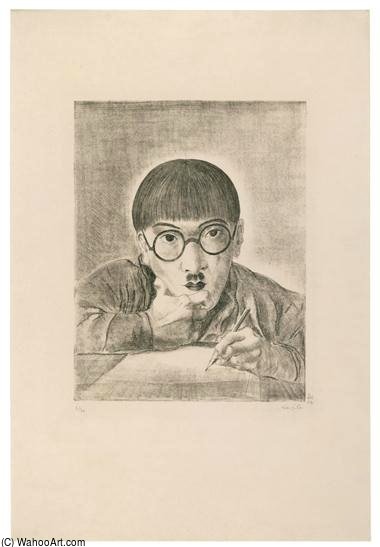 WikiOO.org - Enciklopedija likovnih umjetnosti - Slikarstvo, umjetnička djela Léonard Tsugouharu Foujita - Autoportrait Dessinant