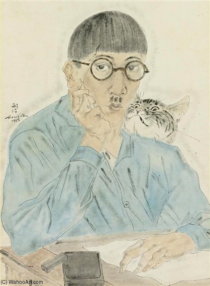 WikiOO.org - Encyclopedia of Fine Arts - Lukisan, Artwork Léonard Tsugouharu Foujita - Autoportrait À L'atelier