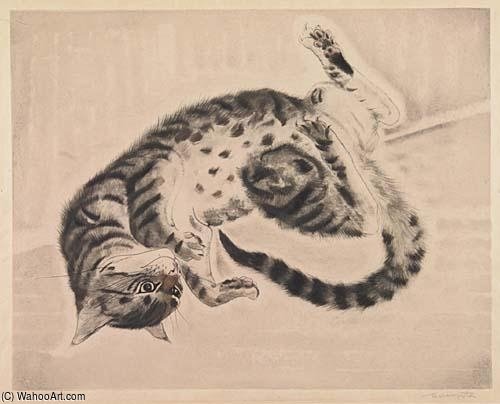 Wikioo.org - The Encyclopedia of Fine Arts - Painting, Artwork by Léonard Tsugouharu Foujita - Cat Slept On The Back