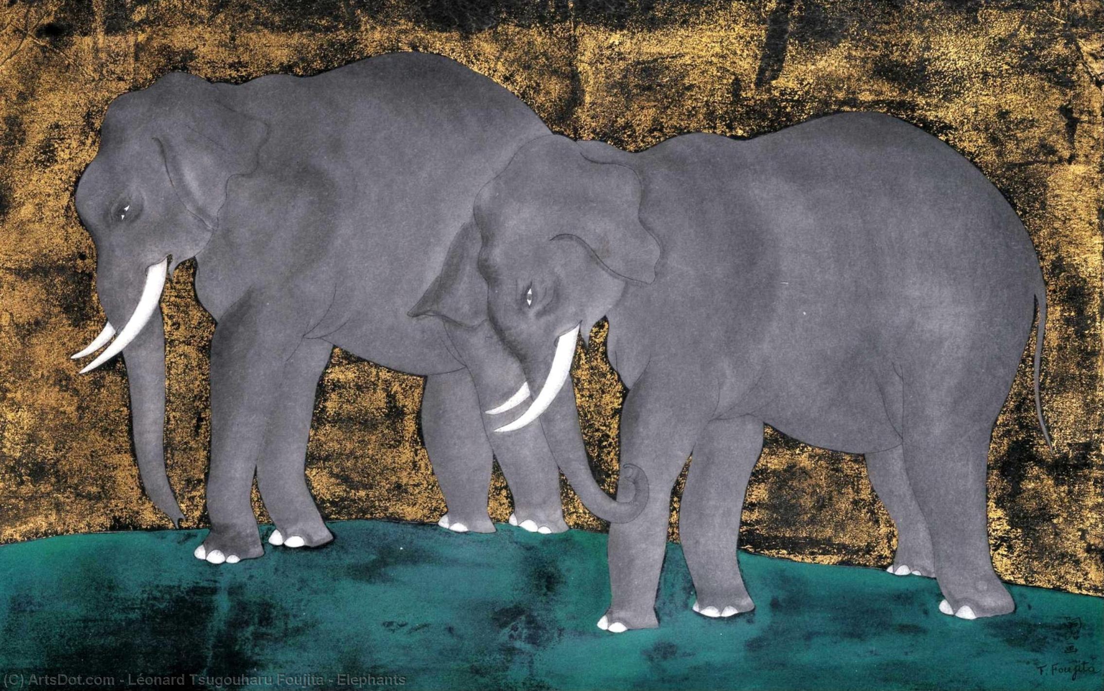 WikiOO.org - Εγκυκλοπαίδεια Καλών Τεχνών - Ζωγραφική, έργα τέχνης Léonard Tsugouharu Foujita - Elephants
