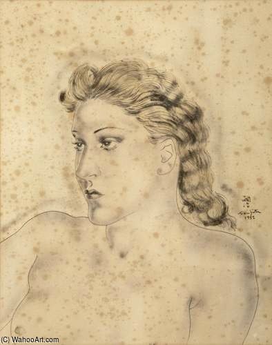 Wikioo.org - สารานุกรมวิจิตรศิลป์ - จิตรกรรม Léonard Tsugouharu Foujita - Femme Au Buste Nu