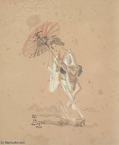 WikiOO.org - Encyclopedia of Fine Arts - Maalaus, taideteos Léonard Tsugouharu Foujita - Femme Avec Parasol