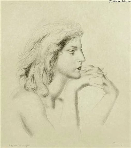 WikiOO.org - Encyclopedia of Fine Arts - Festés, Grafika Léonard Tsugouharu Foujita - Femme En Profil