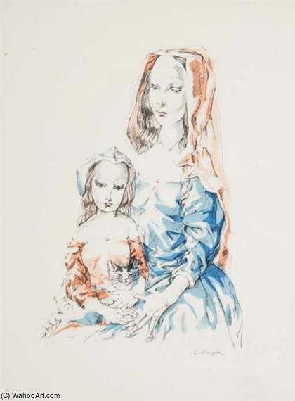 Wikioo.org - The Encyclopedia of Fine Arts - Painting, Artwork by Léonard Tsugouharu Foujita - Femme Et Enfant Avec Chaton