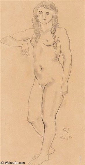 WikiOO.org - Енциклопедія образотворчого мистецтва - Живопис, Картини
 Léonard Tsugouharu Foujita - Femme Nue Accoudée