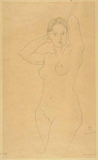 Wikioo.org – La Enciclopedia de las Bellas Artes - Pintura, Obras de arte de Léonard Tsugouharu Foujita - Femme Nue Debout