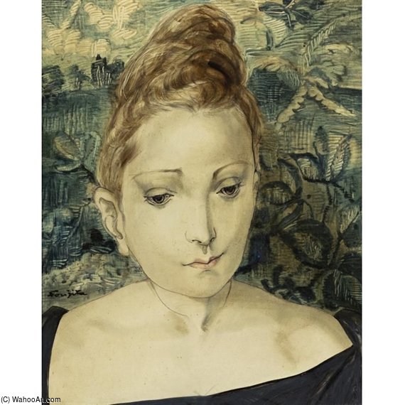 WikiOO.org - Encyclopedia of Fine Arts - Maľba, Artwork Léonard Tsugouharu Foujita - Femme À La Tapisserie