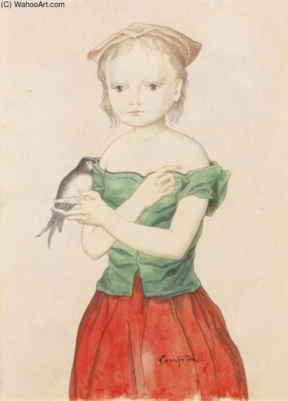 Wikioo.org – L'Encyclopédie des Beaux Arts - Peinture, Oeuvre de Léonard Tsugouharu Foujita - Fillette à l oiseau