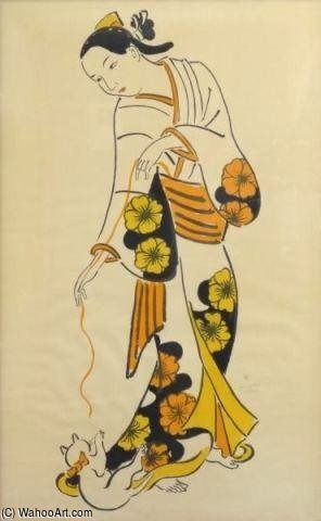 Wikioo.org - สารานุกรมวิจิตรศิลป์ - จิตรกรรม Léonard Tsugouharu Foujita - Geisha & Cat