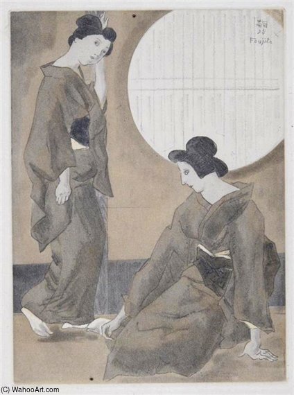 Wikoo.org - موسوعة الفنون الجميلة - اللوحة، العمل الفني Léonard Tsugouharu Foujita - Geisha Girls