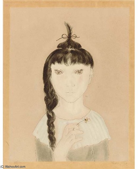 Wikioo.org - Bách khoa toàn thư về mỹ thuật - Vẽ tranh, Tác phẩm nghệ thuật Léonard Tsugouharu Foujita - Girl Holding A Flower