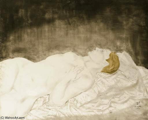 Wikioo.org – La Enciclopedia de las Bellas Artes - Pintura, Obras de arte de Léonard Tsugouharu Foujita - Jeune Femme Endormie