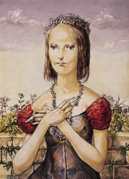WikiOO.org - Encyclopedia of Fine Arts - Festés, Grafika Léonard Tsugouharu Foujita - Jeune Femme Parée De Fleurs