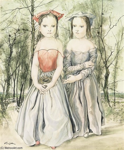 Wikioo.org - The Encyclopedia of Fine Arts - Painting, Artwork by Léonard Tsugouharu Foujita - Les Deux Petites Filles