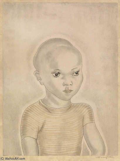 Wikioo.org - The Encyclopedia of Fine Arts - Painting, Artwork by Léonard Tsugouharu Foujita - Little Boy In Striped Shirt