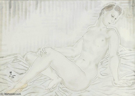WikiOO.org - Enciklopedija likovnih umjetnosti - Slikarstvo, umjetnička djela Léonard Tsugouharu Foujita - Portrait De Femme A La Chaussure Jaune