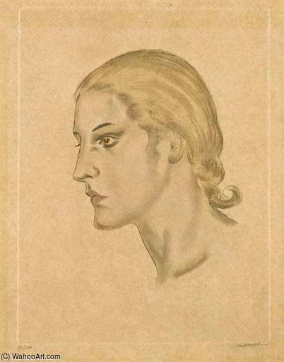 Wikioo.org - สารานุกรมวิจิตรศิลป์ - จิตรกรรม Léonard Tsugouharu Foujita - Portrait De Femme De Profil