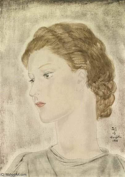 WikiOO.org - Güzel Sanatlar Ansiklopedisi - Resim, Resimler Léonard Tsugouharu Foujita - Portrait De Jeune Femme Aux Yeux Clairs