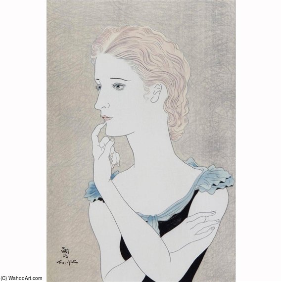 Wikioo.org - Die Enzyklopädie bildender Kunst - Malerei, Kunstwerk von Léonard Tsugouharu Foujita - portrait de jeune Frau Blond