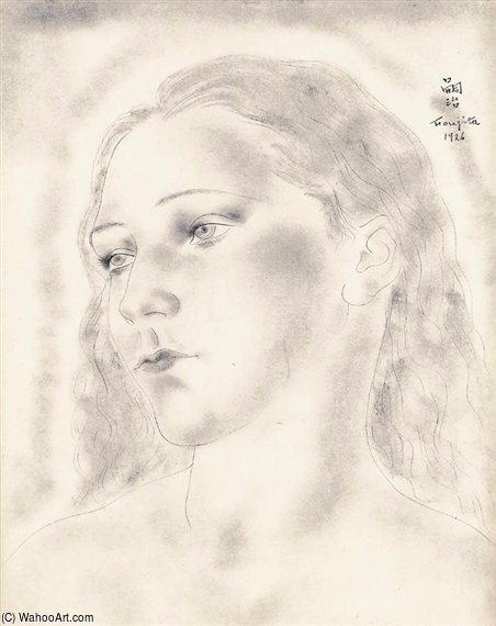 WikiOO.org - Encyclopedia of Fine Arts - Festés, Grafika Léonard Tsugouharu Foujita - Portrait De Jeune Femme