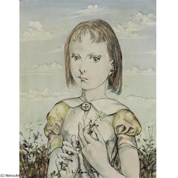 WikiOO.org - Encyclopedia of Fine Arts - Maalaus, taideteos Léonard Tsugouharu Foujita - Portrait De Jeune Fille Aux Fleurs
