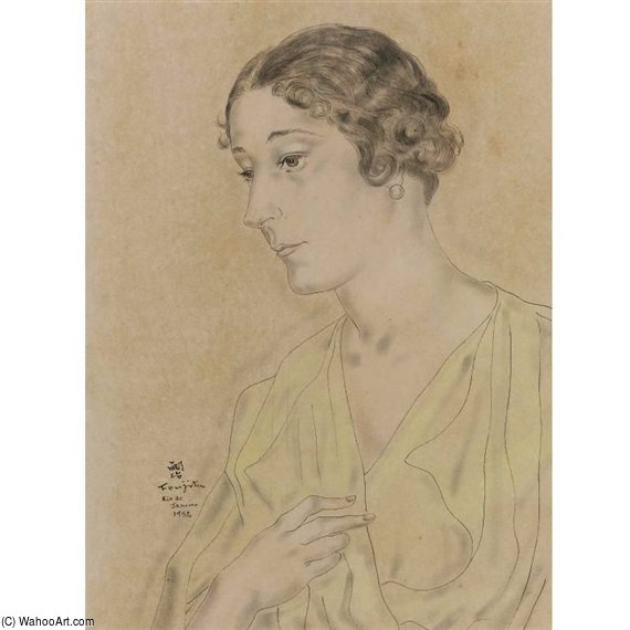 Wikioo.org – La Enciclopedia de las Bellas Artes - Pintura, Obras de arte de Léonard Tsugouharu Foujita - Retrato De La Marquesa De Andia