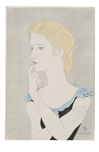 Wikioo.org - The Encyclopedia of Fine Arts - Painting, Artwork by Léonard Tsugouharu Foujita - Portrait Of A European Woman