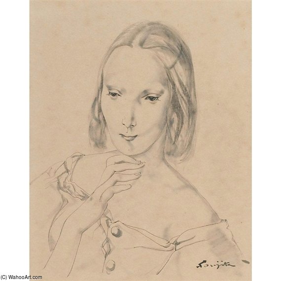 Wikioo.org - The Encyclopedia of Fine Arts - Painting, Artwork by Léonard Tsugouharu Foujita - Portrait Of A Young Woman