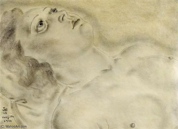 Wikioo.org - The Encyclopedia of Fine Arts - Painting, Artwork by Léonard Tsugouharu Foujita - Reclining Nude, Head And Shoulders