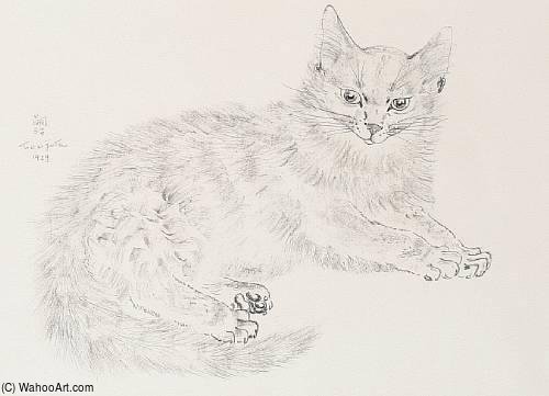 Wikioo.org - The Encyclopedia of Fine Arts - Painting, Artwork by Léonard Tsugouharu Foujita - Recumbent Cat