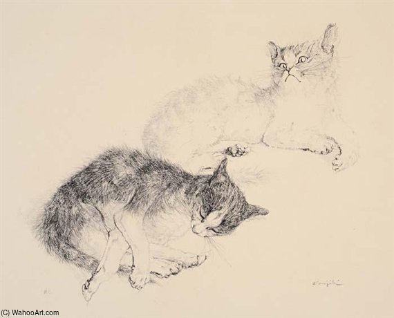 Wikioo.org – L'Enciclopedia delle Belle Arti - Pittura, Opere di Léonard Tsugouharu Foujita - due gatti