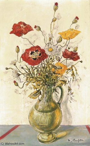 Wikioo.org – La Enciclopedia de las Bellas Artes - Pintura, Obras de arte de Léonard Tsugouharu Foujita - Vase de fleurs