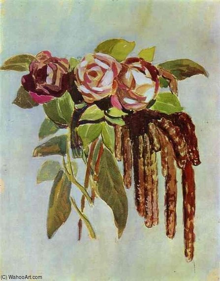WikiOO.org - אנציקלופדיה לאמנויות יפות - ציור, יצירות אמנות Victor Borisov Mtov - Roses And Catkins