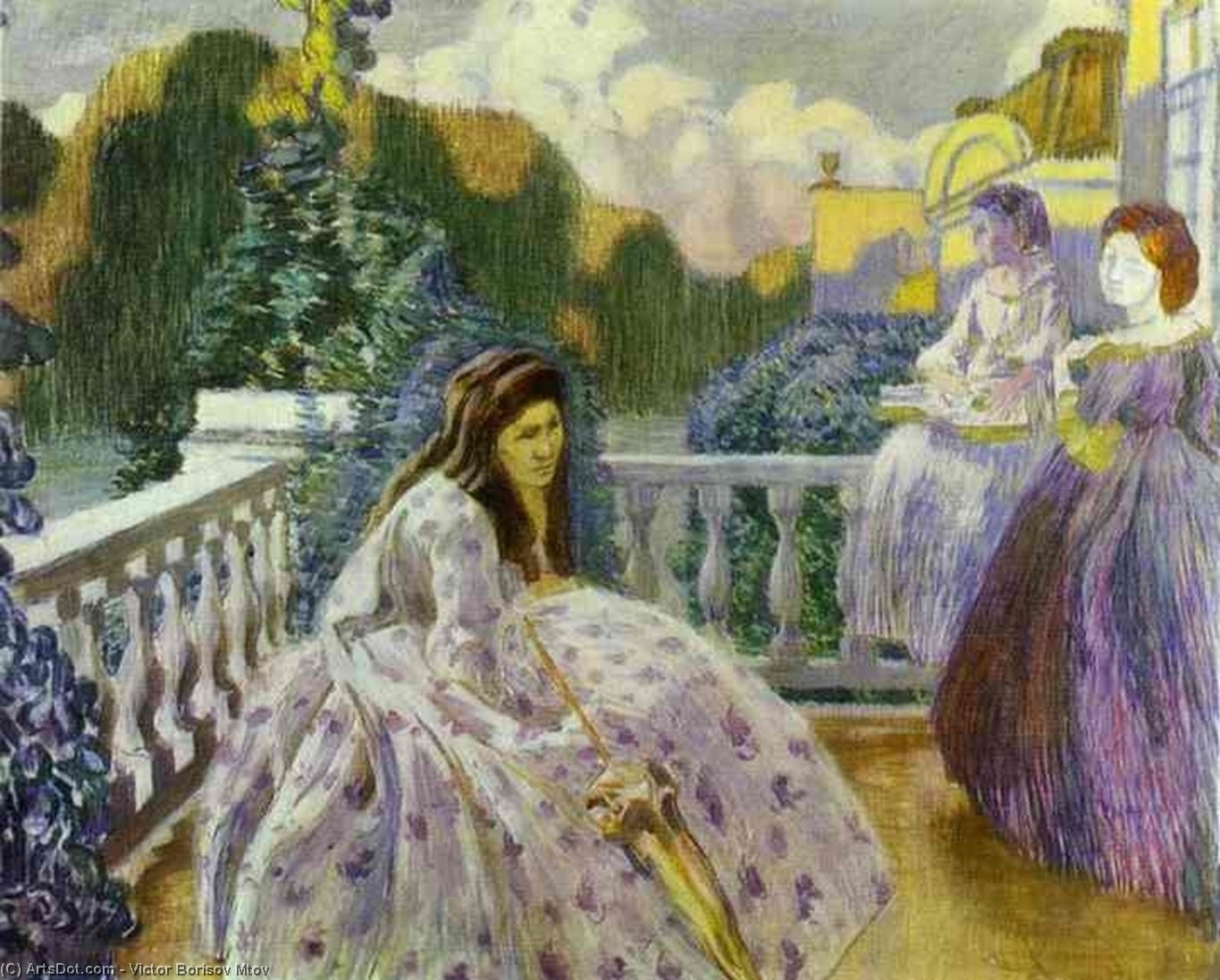 Wikioo.org - The Encyclopedia of Fine Arts - Painting, Artwork by Victor Borisov Mtov - Three Ladies On The Terrace