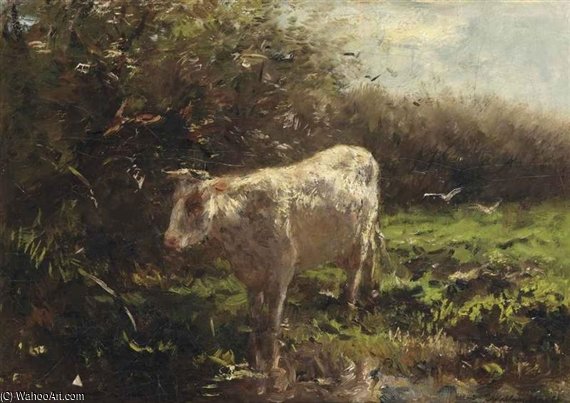 WikiOO.org - Εγκυκλοπαίδεια Καλών Τεχνών - Ζωγραφική, έργα τέχνης Willem Maris - A Cow Near The Waterfront