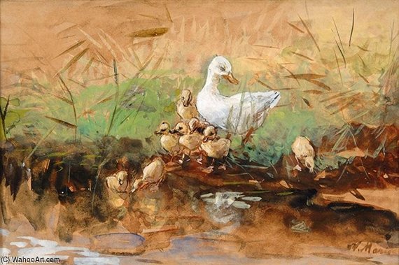 WikiOO.org - Encyclopedia of Fine Arts - Lukisan, Artwork Willem Maris - A Family Of Ducks