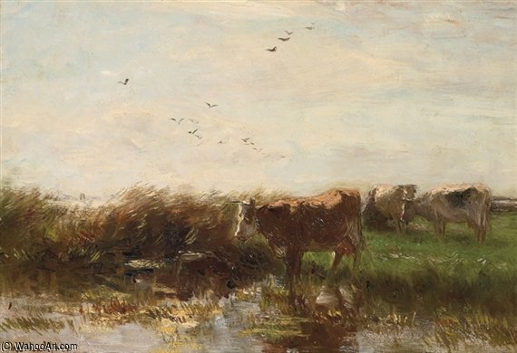 WikiOO.org - Encyclopedia of Fine Arts - Målning, konstverk Willem Maris - Cows Grazing On The Waterfront